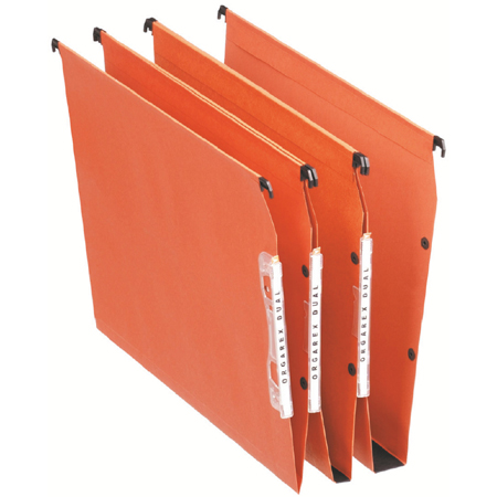Esselte Orgarex Dual Visicontrol - box of 25 suspension files - cardboard 220g/m² - spacing 330mm - V base - orange