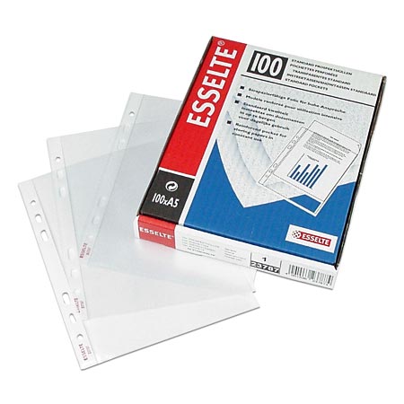 Esselte Copy-Safe - boîte de 100 pochettes transparentes grainées - perforation 6 trous - PP - A5