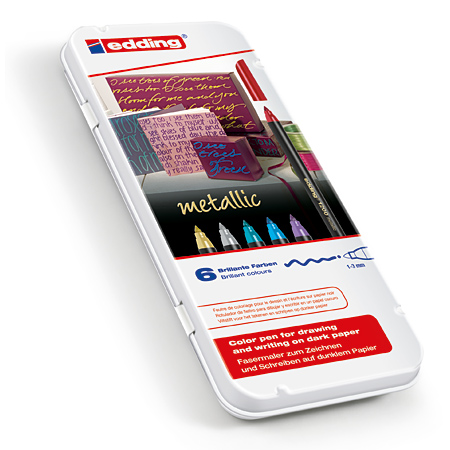 Edding 1200 Metallic Color Pen - étui en métal - assortiment de 6 marqueurs métallisés