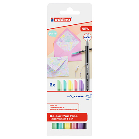 Edding 1200 Colour Pen - cadboard box - 6 assorted markers - pastel colours