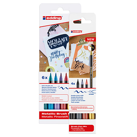 Edding 1340 Metallic Brush Pen - étui en carton - assortiment de marqueurs à pointe pinceau