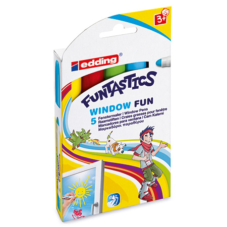 Edding Funtastics Window Fun - étui en carton - assortiment de 5 craies grasses pour fenêtres