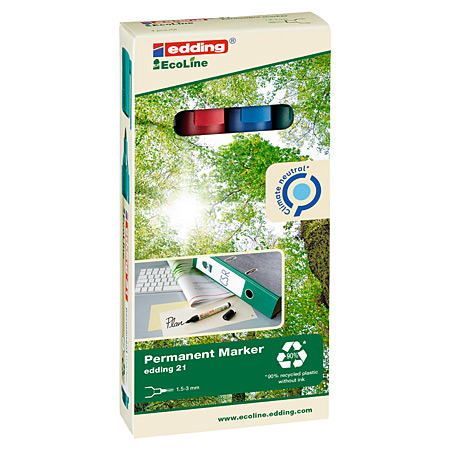 Edding 21 Permanent Marker - cardboard box - 4 assorted markers