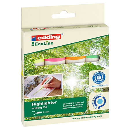 Edding 24 EcoLine Highlighter - cardboard box - 4 assorted refillable highlighters