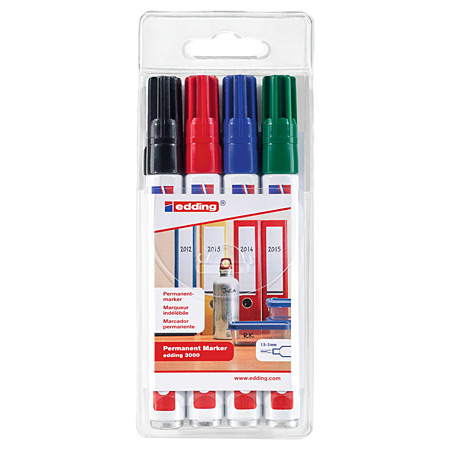 Edding 3000 Permanent Marker - plastic pouch - 4 assorted markers (n.01-04)
