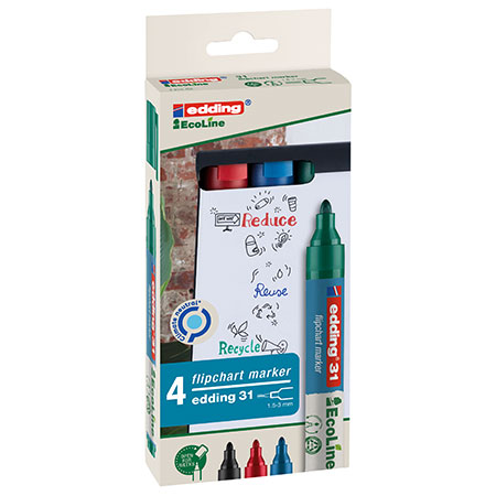 Edding 31 EcoLine Flipchart Marker - cardboard box - 4 assorted markers