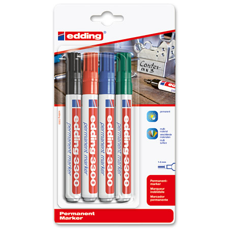 Edding 3300 Permanent Marker - 4 assorted markers (n.01-04) - blisterpack