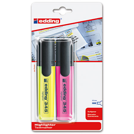 Edding 345 Highlighter - pack of 2 highlighters - yellow & pink