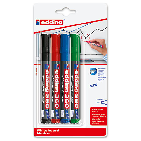 Edding 360 Board Marker - pack of 4 assorted white board markers