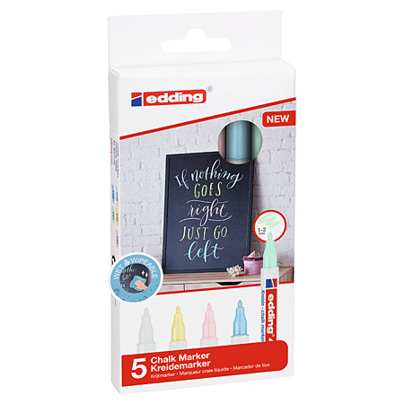 Edding 4085 Chalk Marker - cardboard box - 5 assorted fine tip markers - pastel colours