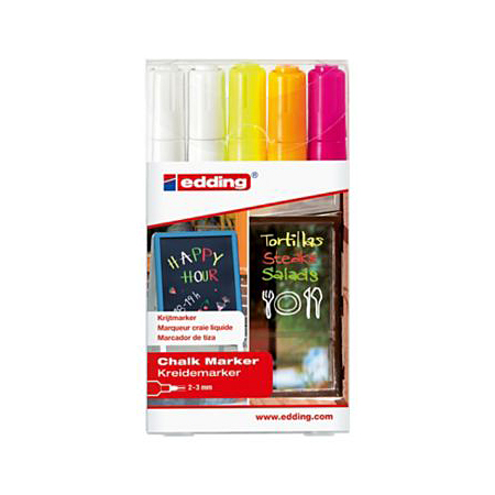 Edding 4090 Chalk Marker - plastic box - assorted erasable markers with round tip