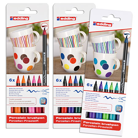 Edding 4200 Porcelain Brushpen - kartonnen etui - assortiment van 6 porcelein viltstiften