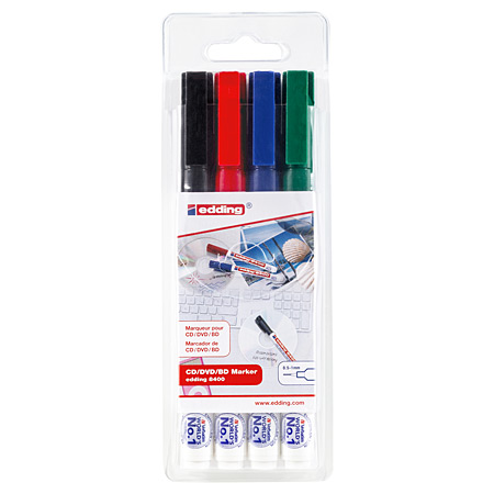Edding 8400 CD/DVD Marker - plastic pouch - 4 assorted markers