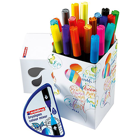 Edding Colour Happy Box - kartonnen doos - 20 geassorteerde Brushpens & 1 Colour Mixer