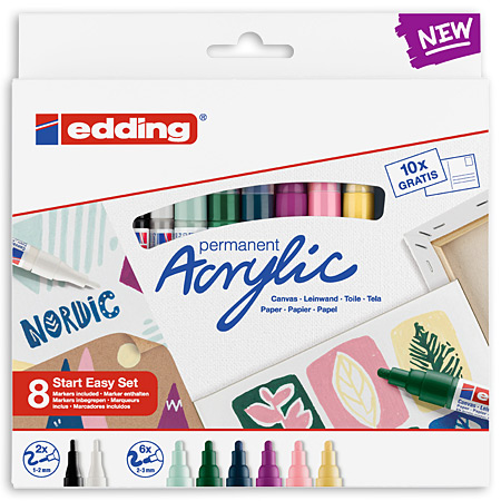 Edding Acrylic Starter Set - cardboard box - 8 assorted acrylic markers