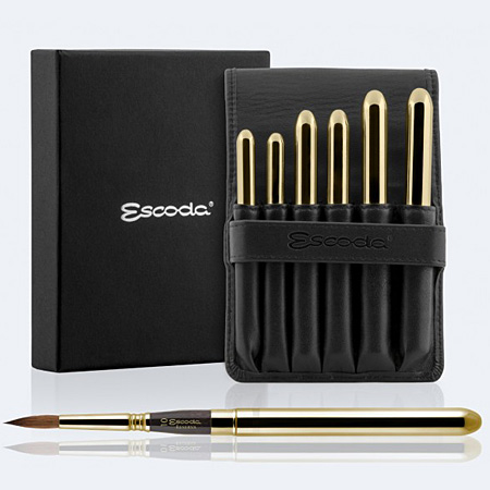 Escoda Reserva - synthetic leather case - assorted pocket brushes - series 1214 - kolinsky-tajmyr sable - round