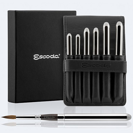 Escoda Optimo - synthetic leather case - assorted pocket brushes - series 1215 - kolinsky marter - round