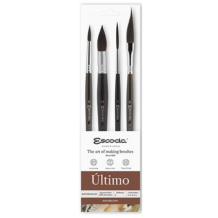 Escoda Ultimo - 4 watercolour brushes set - synthetic fibres - short handle - assorted shapes