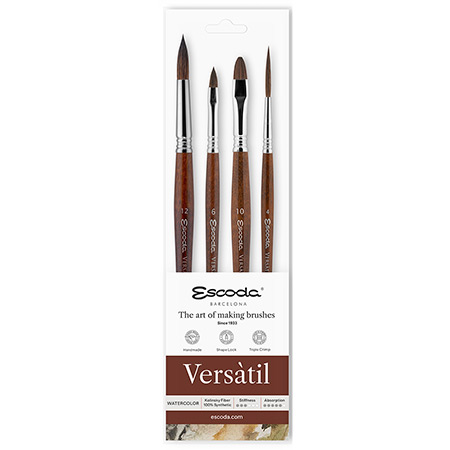 Escoda Versatil - set de 4 pinceaux aquarelle - fibres synthétiques - manche court - formes assorties