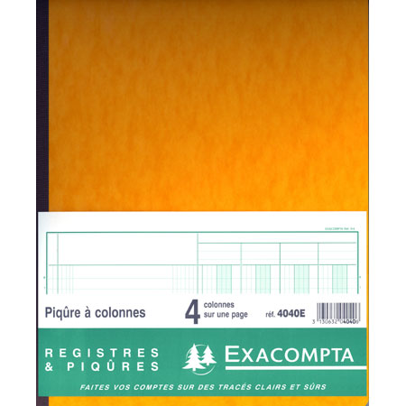 Exacompta Piqûre - livre à colonnes - 25x32cm - 4 colonnes/page - 31lignes - 80 pages