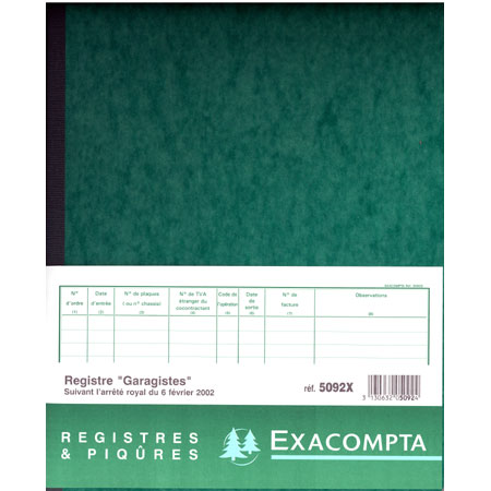 Exacompta Piqûre - boek voor garagisten - 25x32cm - 80 bladzijden - frans