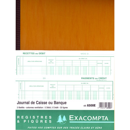 Exacompta Piqûre - livre de caisse & banque - 32x25cm - 2 libellés, 5 débit, 5 crédit - 33 lignes - 80 pages - français