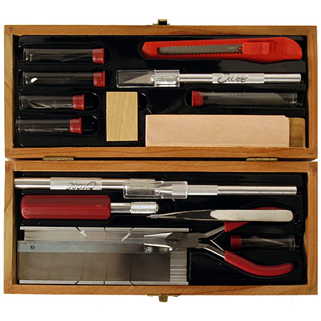 Excel De luxe wooden box - assorted knives, blades & modelers tools