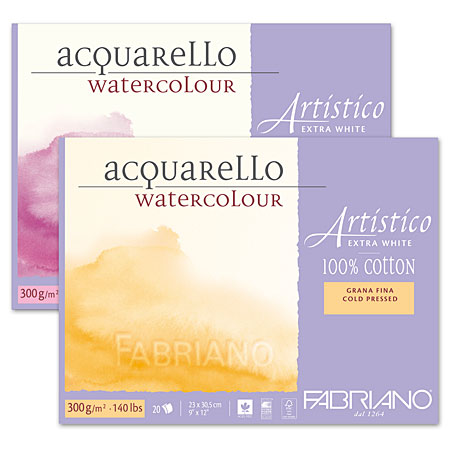 Fabriano Artistico Acquarello Extra White - watercolour pad - 100% cotton sheets - 300g/m² - glued on 4 sides