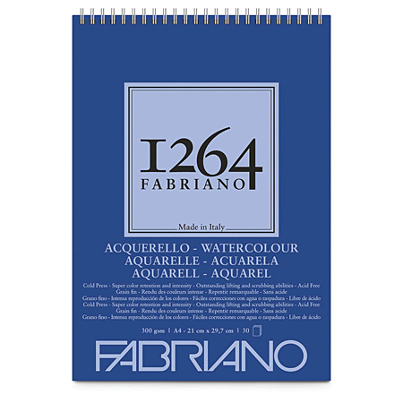 Fabriano 1264 - aquarelblok met spiraal - vellen 300gr/m² - fijne korrel