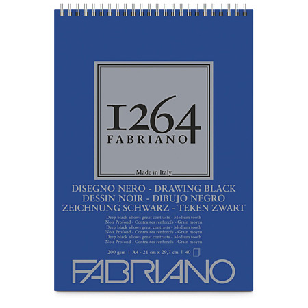 Fabriano 1264 - tekenblok met spiraal - zwarte vellen 200gr/m²