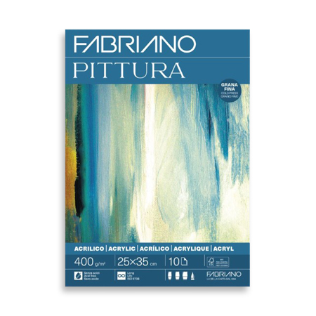 Fabriano Pittura - acrylverfblok - 10 vellen 400gr/m² - 1-zijdig gelijmd - fijne korrel