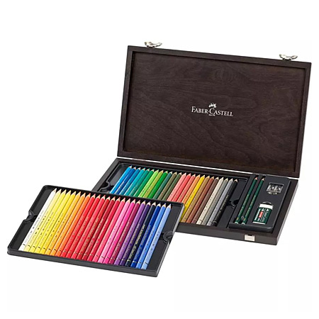 Faber Castell Polychromos - wooden box - 48 assorted coloured pencils, 2 graphite pencils, 1 eraser & 1 sharpener