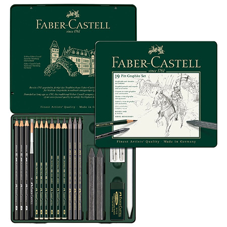 Faber Castell Pitt Monochrome Graphite Set - étui en métal - assortiment de crayons, mines & accessoires - 19 pièces