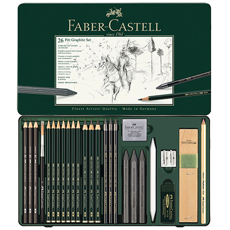 Faber Castell Pitt Monochrome Graphite Set - étui en métal - assortiment de crayons, mines & accessoires - 26 pièces