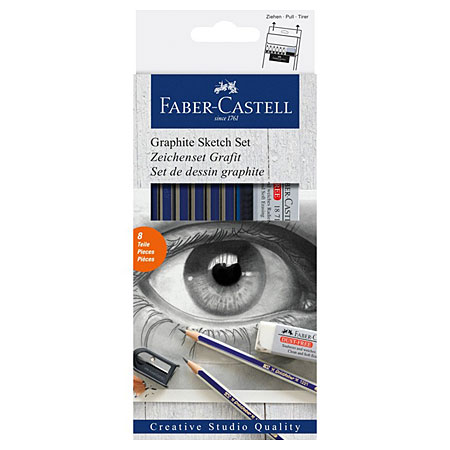 Faber Castell Goldfaber - graphite sketch set - 6 assprted graphite pencils, 1 sharpener & 1 eraser