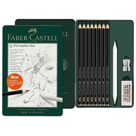 Faber Castell Pitt Graphite Matt - étui en métal - assortiment de 8 crayons graphite & accessoires