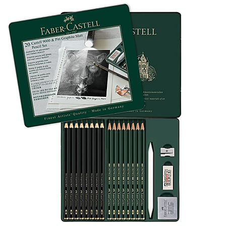 Faber Castell Pitt Graphite Matt & 9000 - étui en métal - assortiment de 16 crayons graphite & accessoires