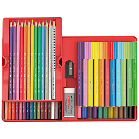 Faber Castell Metal Gift Box - 28 coloured pencils, 22 fibre-tip pens & accessories