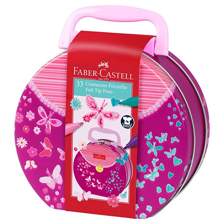 Faber Castell Connector - valisette ronde en métal - assortiment de 33 feutres de coloriage