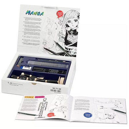Faber Castell Manga Starter Set - 3 assorted Pitt black pens, 1 manikin & accessories