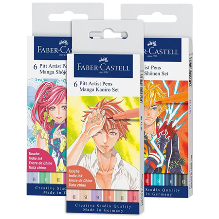 Faber Castell Pitt Artist Pen Manga Set - cardboard box - 6 assorted brush pens