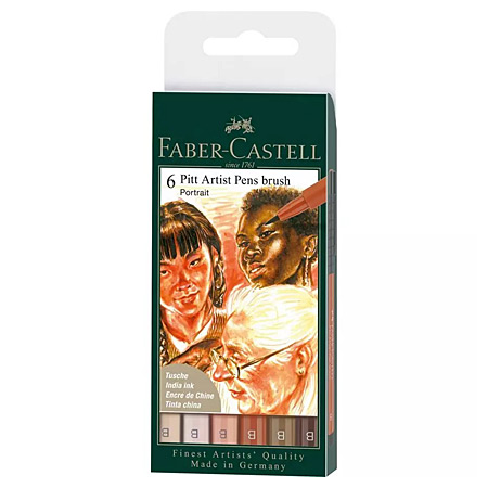 Faber Castell Pitt Artist Pen Brush Portrait - étui en plastique - assortiment de 6 feutres pinceau - couleurs portrait