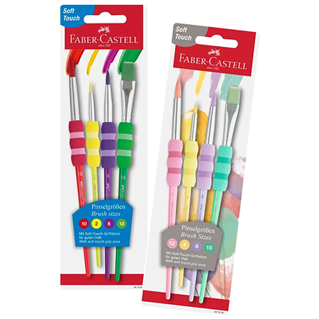 Faber Castell Soft Touch - set of 4 brushes - synthetic fibres - assorted round & flat - ergonomic short handle