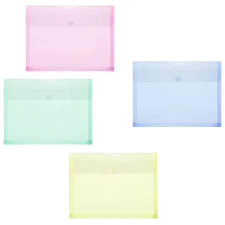 Foldersys Pochette pour documents en plastique coloré transparent - avec soufflet 30mm - A4 - fermeture velcro