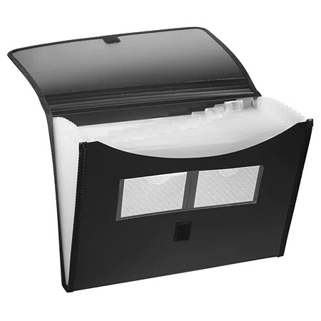 Foldersys plastic expandable file - 12 compartments A4 - velcro-fastener - black