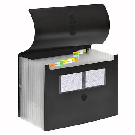 Foldersys Plastic accordion organiser - 12 compartments A4 - velcro & elastic fastener