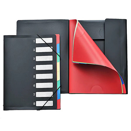 Foldersys plastic expandable file - 8 compartments A4 - with flaps & elastics - black