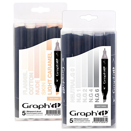 Graph'it Marker - plastic pouch - 5 assorted alcohol-based markers