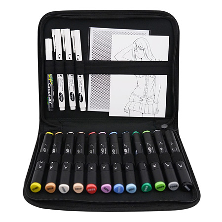 Graph'it Les Essentiels Manga - nylon wallet - 16 assorted markers & 1 transfer A6