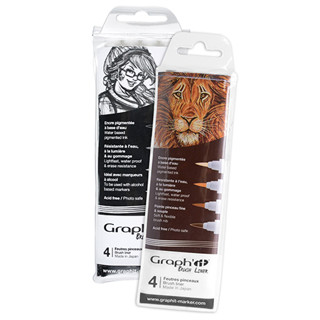 Graph'it Brush Liner - étui en plastique - assortiment de 4 feutres pinceau